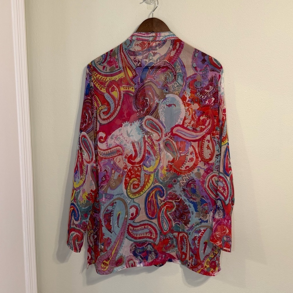TravelSmith Sheer Paisley Tunic Blouse Size L Boho V-Neck Lightweight - Picture 6 of 8